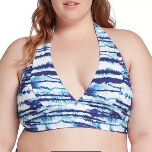 CALIA Women's sz 2X Watercolor Stripe Blue Halter Medium Support Swim Top New